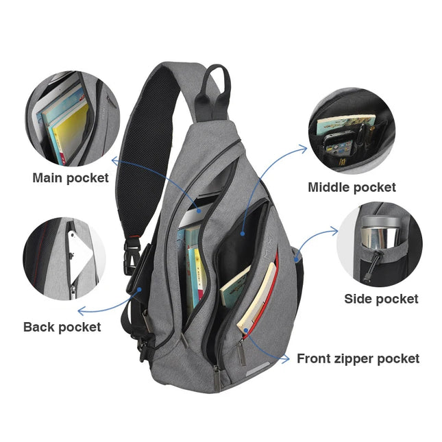 Mixi Sling Bag USB Grau für Uni & Pendeln