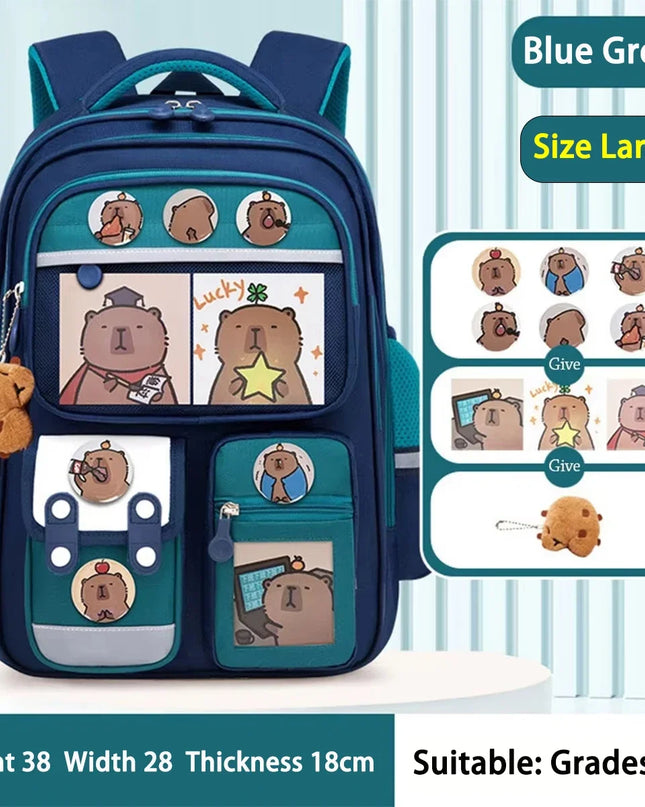 Schulrucksack Capybara Design Blau-Grün